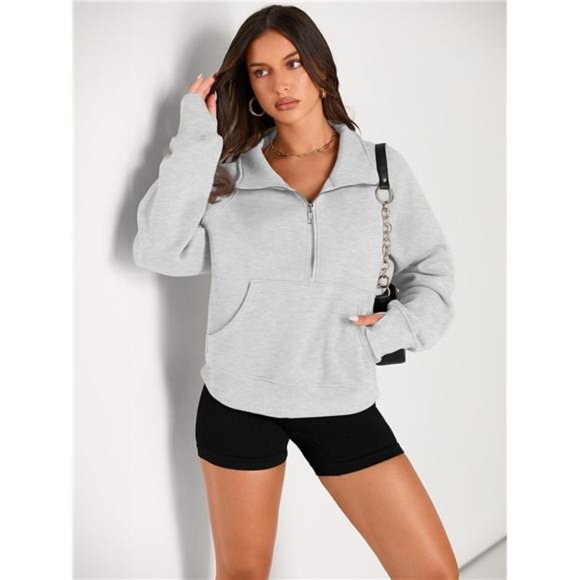 Sweatshirts Half Zip Cropped Pullover Fleece Quarter Zipper Hoodies For Women - Picture 3 of 6